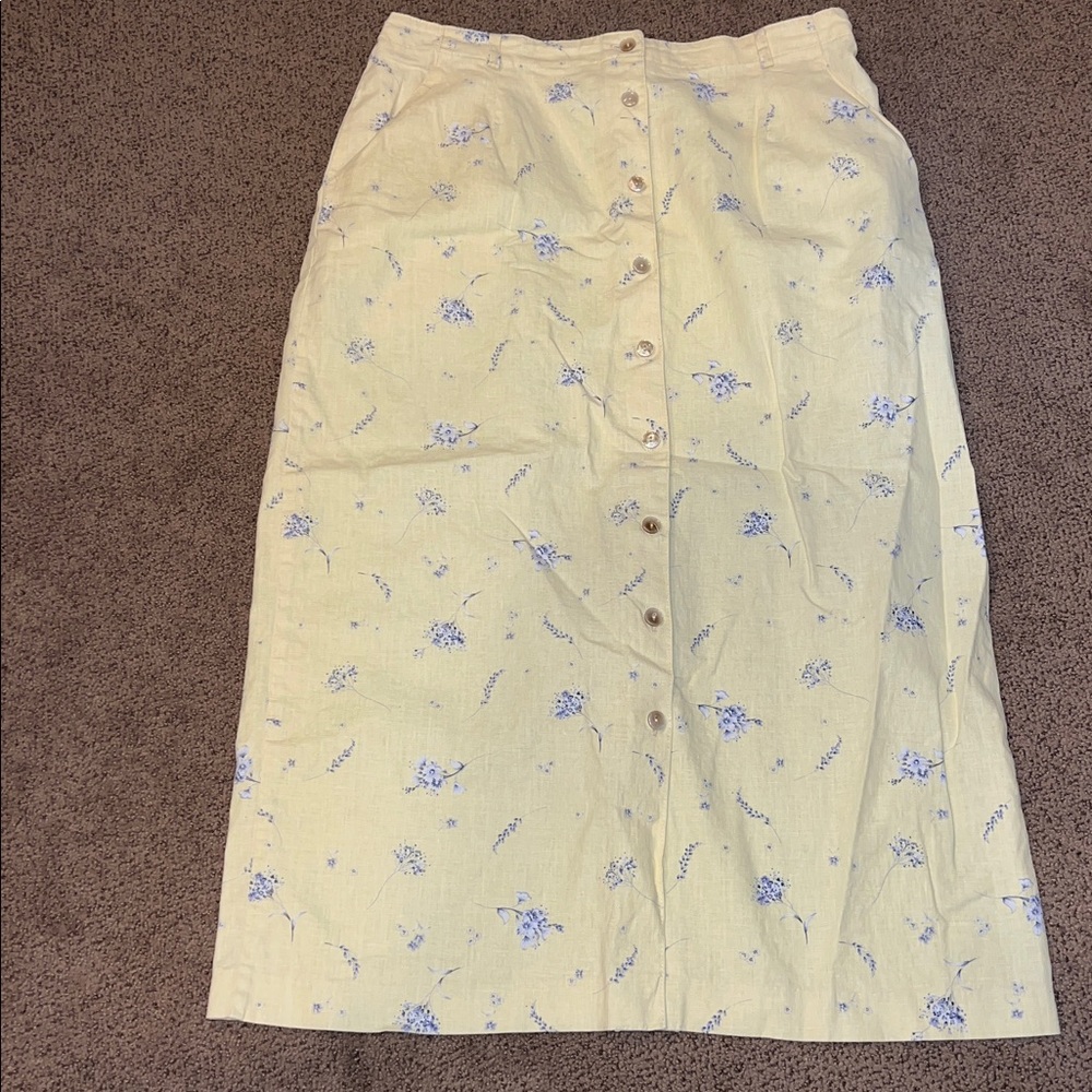 Orvis 90s vintage button front 100% linen maxi skirt size 18 floral